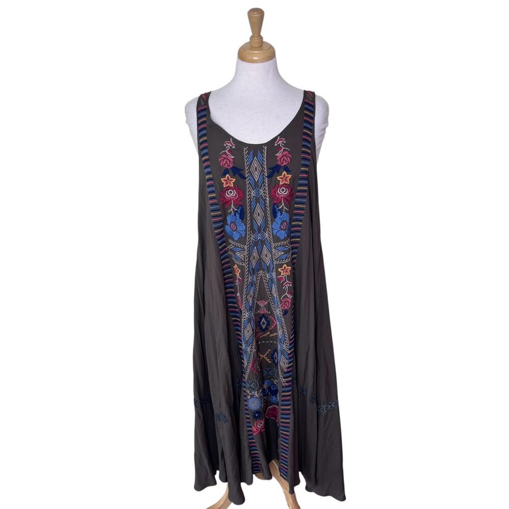 BIYA JOHNNY WAS Flowly Low Back Embroidered Tank B36218-6 GREEN Size XS